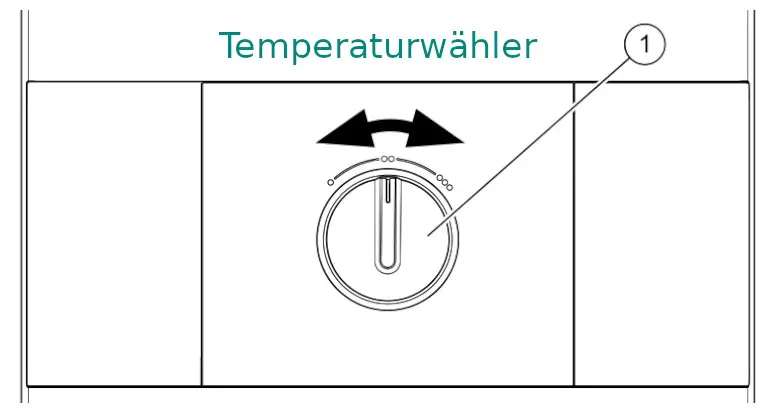 Temperaturwähler mit drehbarem Regler zur Einstellung der Wassertemperatur, platziert auf einer weißen Oberfläche, eventuell Teil eines Vaillant Elektro-Durchlauferhitzers.